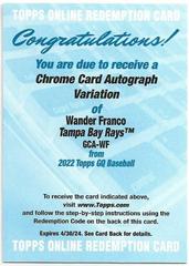 Wander Franco #GQA-WF Baseball Cards 2022 Topps Gypsy Queen Autographs Prices