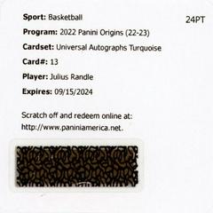 Julius Randle [Turquoise] #UA-JRA Basketball Cards 2022 Panini Origins Universal Autographs Prices