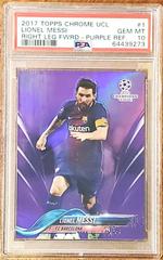 Lionel Messi [Right Leg Forward Purple Refractor] Soccer Cards 2017 Topps Chrome UEFA Champions League Prices