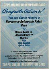 Ronald Acuna Jr. #TRAP-RA Baseball Cards 2022 Topps Update Reverence Autograph Patch Prices