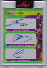 Lionel Messi , Javier Mascherano , Xavi Hernandez [Green] #TA-15 Soccer Cards 2022 Leaf Vivid Triple Autographs Prices
