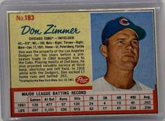 Don Zimmer [Hand Cut] Baseball Cards 1962 Post Cereal Prices