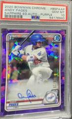 Andy Pages [Purple] #BSPA-AP Baseball Cards 2020 Bowman Sapphire Autographs Prices