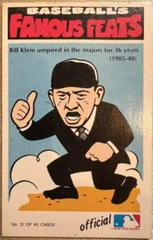 Bill Klem Baseball Cards 1972 Fleer Famous Feats Prices