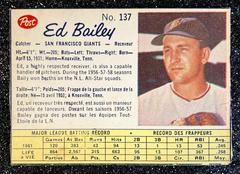 Ed Bailey [Hand Cut] #137 Baseball Cards 1962 Post Canadian Prices