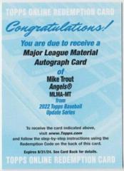 Mike Trout Baseball Cards 2022 Topps Update Major League Material Autographs Prices