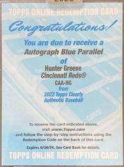 Hunter Greene [Blue] #CAA-HG Baseball Cards 2022 Topps Clearly Authentic Autographs Prices