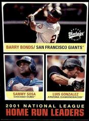 Bonds, Gonzalez, Sosa [2001 Home Run Leaders] Baseball Cards 2002 Upper Deck Vintage Prices