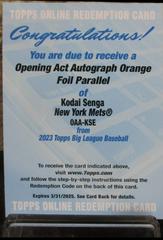 Kodai Senga [Orange] #OAA-KSE Baseball Cards 2023 Topps Big League Opening Act Autographs Prices