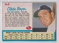 Cletis Boyer [Hand Cut] #3 Baseball Cards 1962 Post Cereal Prices