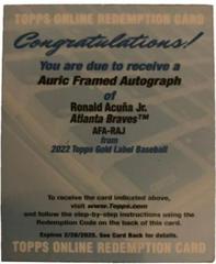 Ronald Acuna Jr. #AFA-RAJ Baseball Cards 2022 Topps Gold Label Auric Framed Autographs Prices