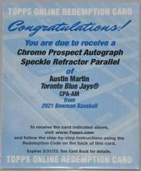 Austin Martin [Speckle Refractor] #CPA-AM Baseball Cards 2021 Bowman Chrome Prospect Autographs Prices