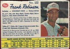 Frank Robinson [Perforated Hand Cut] Baseball Cards 1962 Post Canadian Prices
