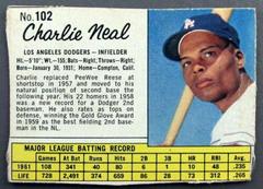 Charlie Neal [Hand Cut] #102 Baseball Cards 1962 Jell O Prices