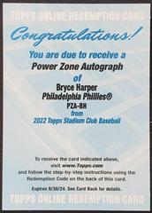 Bryce Harper Baseball Cards 2022 Stadium Club Power Zone Autographs Prices