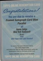 Aaron Judge [Blue] #FA-AJ Baseball Cards 2022 Topps Gold Label Framed Autographs Prices
