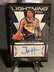 Tyrese Haliburton [Purple] Basketball Cards 2021 Panini Obsidian Lightning Strike Signatures Prices