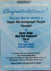 Aaron Judge [Purple] #TEK-AJ Baseball Cards 2022 Topps Clearly Authentic Tek Autographs Prices