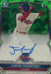 Justin Crawford [Green] #BSPA-JC Baseball Cards 2023 Bowman Chrome Sapphire Autographs Prices
