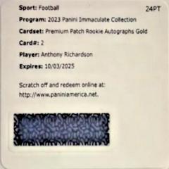 Anthony Richardson [Gold] #2 Football Cards 2023 Panini Immaculate Premium Patch Rookie Autograph Prices