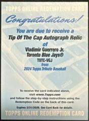 Vladimir Guerrero Jr. #TOTC-VGJ Baseball Cards 2024 Topps Tribute Tip of the Cap Autograph Relic Prices