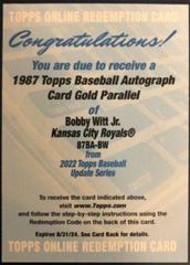 Bobby Witt Jr. [Gold] #87BA-BW Baseball Cards 2022 Topps Update 1987 Autographs Prices