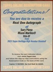 Eury Perez Baseball Cards 2023 Topps Heritage Real One Autographs High Number Prices