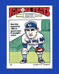 Mel Ott #14 Baseball Cards 1980 Laughlin Famous Feats Prices