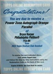 Bryce Harper [Orange] #PZA-BH Baseball Cards 2022 Stadium Club Power Zone Autographs Prices
