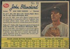 John Blanchard [Hand Cut] #11 Baseball Cards 1962 Post Canadian Prices