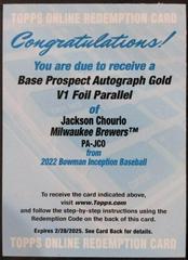 Jackson Chourio [Gold] #PA-JCO Baseball Cards 2022 Bowman Inception Prospect Autographs Prices