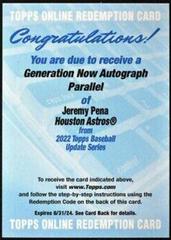 Jeremy Pena [Autograph] #GN-69 Baseball Cards 2022 Topps Update Generation Now Prices