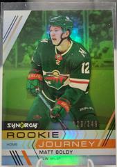 Matt Boldy [Green] #RJ-1 Hockey Cards 2022 Upper Deck Synergy Rookie Journey Home Prices