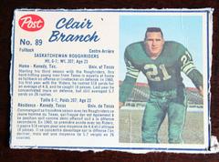 Clair Branch [Hand Cut] Football Cards 1962 Post Cereal CFL Prices