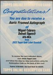 Miguel Cabrera Baseball Cards 2022 Topps Gold Label Auric Framed Autographs Prices
