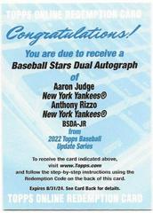 Aaron Judge, Anthony Rizzo Baseball Cards 2022 Topps Update Stars Dual Autographs Prices