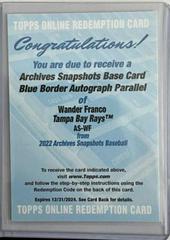 Wander Franco [Blue] #AS-WF Baseball Cards 2022 Topps Archives Snapshots Autographs Prices