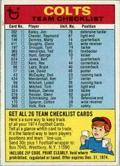 Baltimore Colts Football Cards 1974 Topps Team Checklists Prices