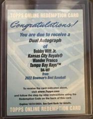 Wander Franco, Bobby Witt Jr. Baseball Cards 2022 Bowman's Best Dual Autographs Prices