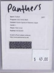 Matt Corral [Copper] #RSM-KPI Football Cards 2022 Panini Black Rookie Signature Materials Prices