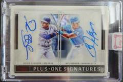 Bo Jackson, Deion Sanders [Emerald] #POA-DB Baseball Cards 2022 Panini Three and Two Plus One Autographs Prices