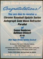 Gunnar Henderson [Gold Wave] #AC-GH Baseball Cards 2023 Topps Chrome Update Autographs Prices