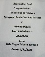 Julio Rodriguez [Red] #APA-JROD Baseball Cards 2024 Topps Tribute Patch Autograph Prices