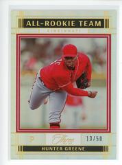 Hunter Greene [Holo Gold] #ART-13 Baseball Cards 2022 Panini Three and Two All Rookie Team Prices