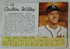 Carlton Willey [Hand Cut] #155 Baseball Cards 1962 Jell O Prices