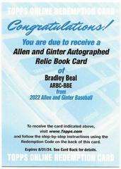 Bradley Beal Baseball Cards 2022 Topps Allen & Ginter Autograph Relic Book Prices