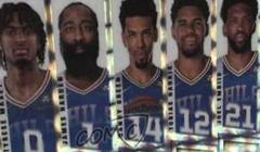 Danny Green, James Harden, Joel Embiid, Tobias Harris, Tyrese Maxey #4 Basketball Cards 2021 Panini Mosaic Starting 5 Prices
