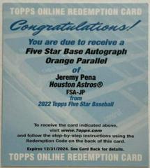 Jeremy Pena [Orange] #FSA-JP Baseball Cards 2022 Topps Five Star Autographs Prices