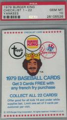 Checklist 1-22 Baseball Cards 1979 Burger King Yankees Prices