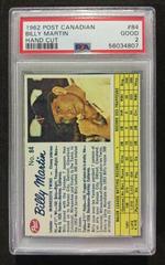 Billy Martin [Hand Cut] #84 Baseball Cards 1962 Post Canadian Prices